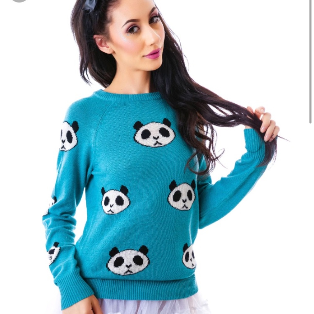 Wildfox Panda party Tokyo blue sweater Xsmall